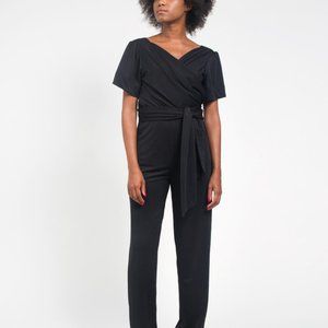 Samantha Pleet Vortex black wrap-top jumpsuit, size L